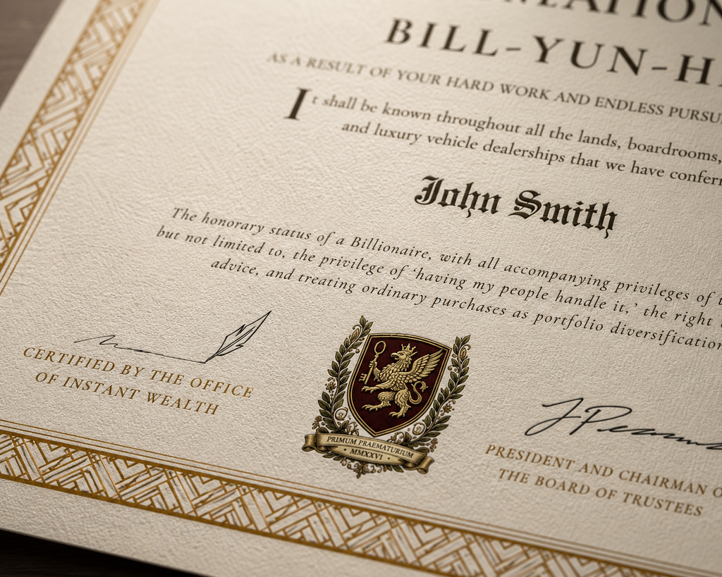 Bill-Yun-Heir Certificate